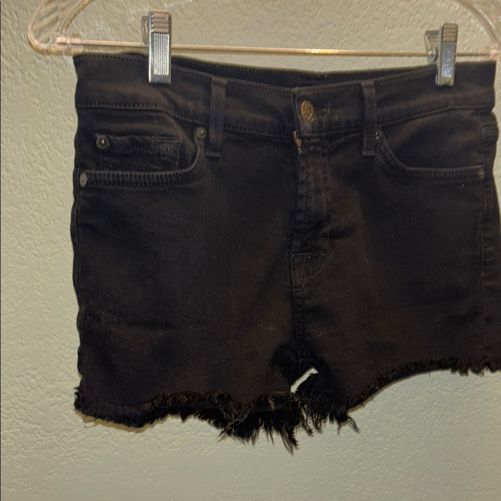 7 For All Mankind Black Jean Shorts with Frayed Hem